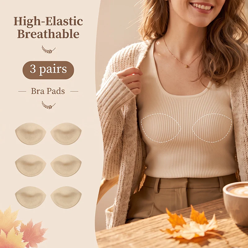 3 Pairs of Dumpling-Shaped Removable Bra Pads, Soft and Form-Fitting, Invisible Push-Up Inserts to Prevent Sagging, Suitable for All Types of Underwear and Thermal Wear.