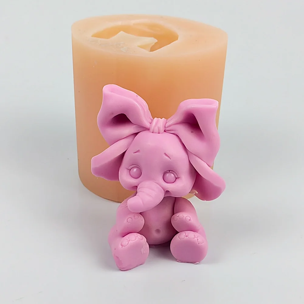 

3D Girl Elephant Moulds Soap Molds Animals Mold Wearing A Bow Tie Candle Silicone Wedding Birthday Valentine's Day DW0508