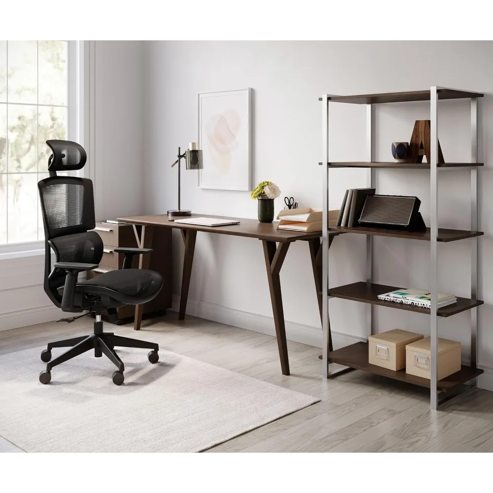 كرسي مكتب تنفيذي عالي الظهر، أسود - متوافق مع BIFMA، دعم قطني مريح لراحة طوال اليوم