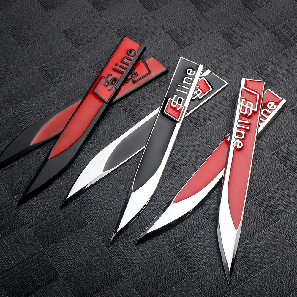 2PCS Car Left Right Wing Side Fender Sticker Auto Emblem Decoration for Audi Sline TT A6 C6 A5 A4 B8 B6 A3 A8 A2 A1 Q3 Q5 Q7 RS