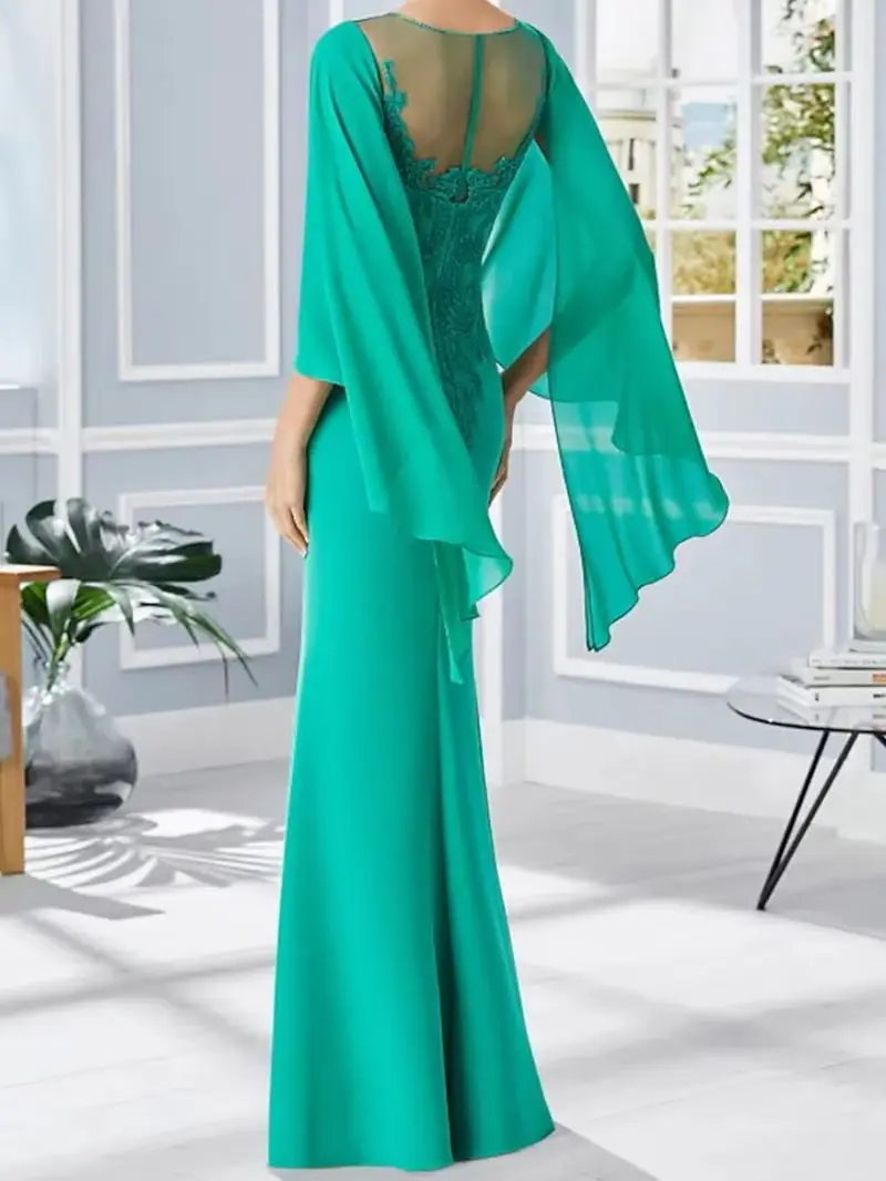 Элегантные длинные платья для матери невесты с накидкой и рукавами, кружевные аппликации, женское свадебное платье по индивидуальному заказу, торжественная одежда для крестной матери