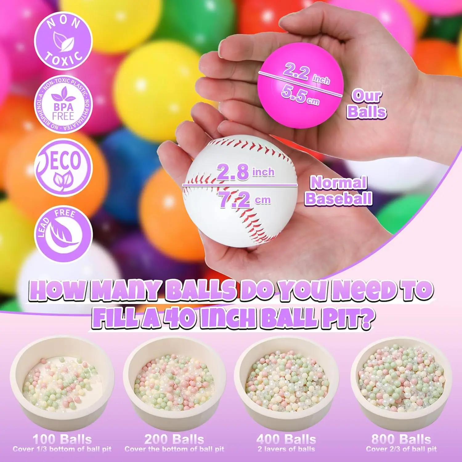 Ball Pit Balls for Toddles Kids Plastic Ballpits Accessories Crush Proof Durable Fun Shape Baby Bath Toys, 5colors 100 balls