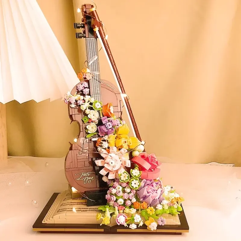 Fondly Remember Violin Music Bouquet Series Piano Flower Building Blocks Music Assembly Toy Girl Birthday Gift