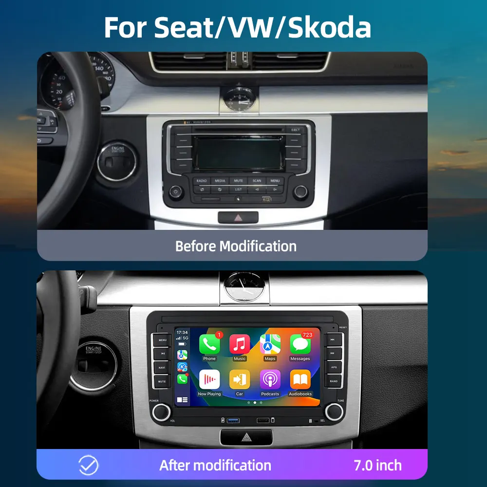 JUNDOF-Autoradio Android 2 Din, GPS, 4G, WiFi, DSP, Carplay pour VW, Volkswagen, Skoda, Octavia, Golf 5, 6, Touran, Passat, Gods, Polo, Jetta