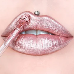 Shimmer Metallic Lip Gloss Waterproof Long Lasting Pink Red Sexy Lips Makeup Nude Women Liquid Lipstick Pigment Cosmetic