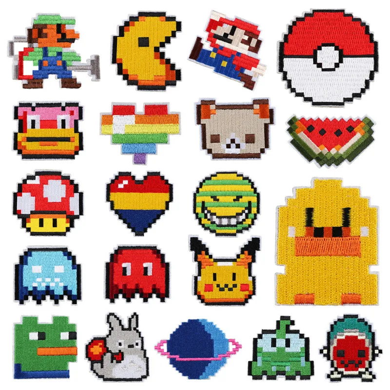 Anime Pixel Clothes Patch Clothes Cartoon Stickers Sew on Embroidery Patch Applique Iron on Clothing Cartoon DIY Garment Decor