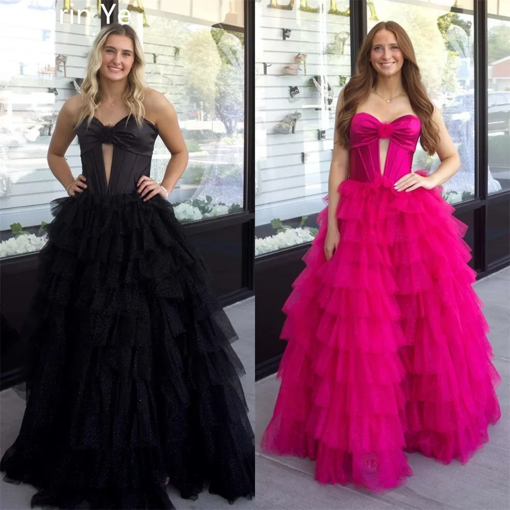 Customized Prom Gown Dearin Strapless A-line Floor Length Skirts Layered Draped Bows Sleeveless Bespoke Occasion Dresses Evening