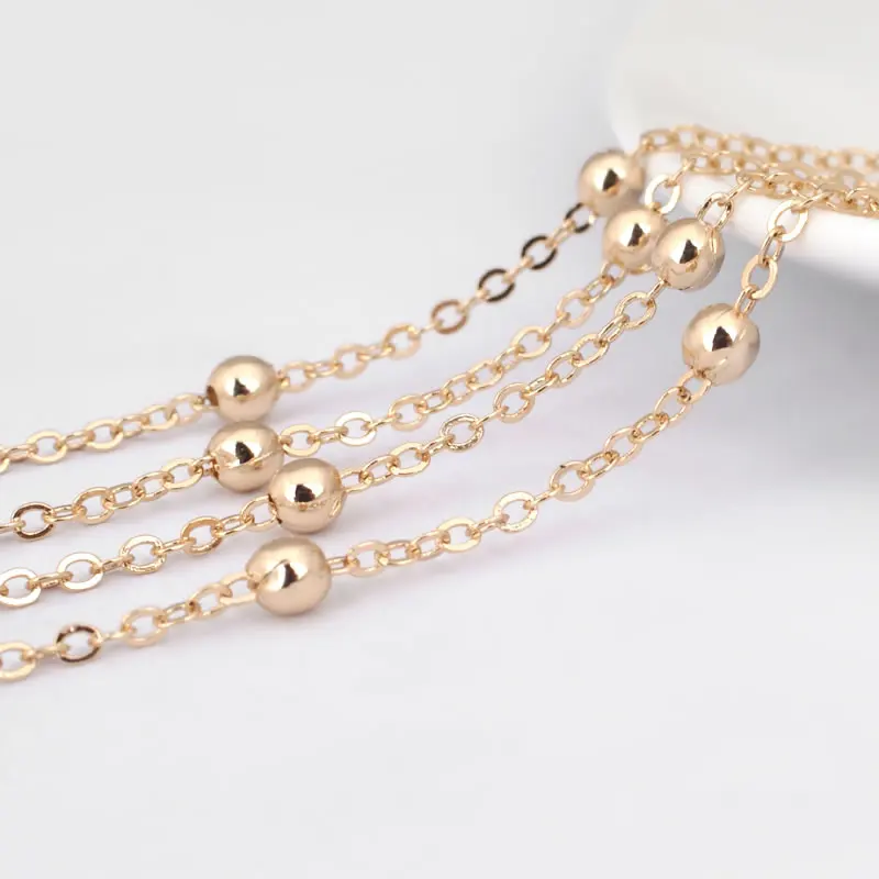 2 Meters Beads 4MM High Quality Champagne Gold Color Brass Station Ball beads Flat Oval Chains Necklace Chains DIY Accessories