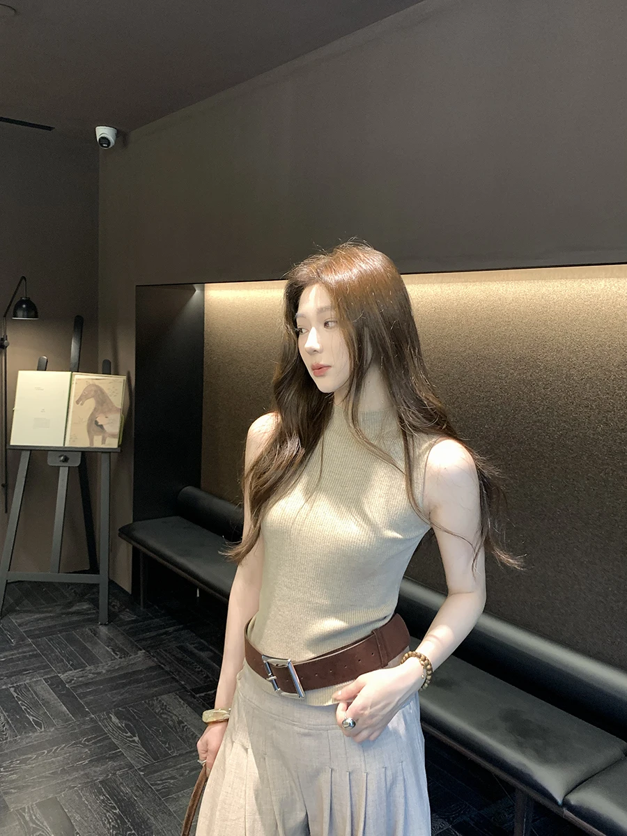 

Anjiu Yue Milan праздничный вязаный жилет с высоким воротником, коврик-стойка, повседневный топ, мягкий корейский дышащий, приятный для кожи