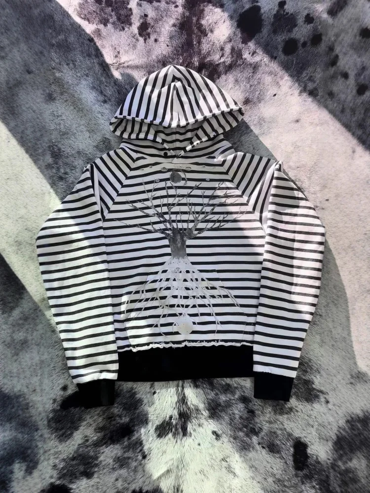 Y2K Harajuku Streetwear Gestreifter Druck Hip Hop Unisex Casual Rundhals Sweatshirt Neues trendiges Loose Fit Fashion Statement Outfit
