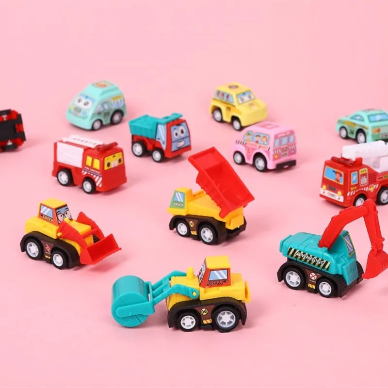 ZK20 6pcs/set Children Mini Pull Back Car Toy Construction Vehicle Fire Truck Model Set Boys Birthday Holiday Gifts