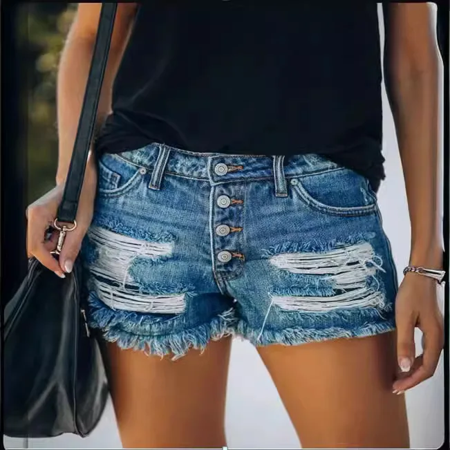 

2026 Spring Summer Women Denim Shorts Ripped Frayed Hot Pants Jean Shorts Trendy Casual Pants Bottoms Clubwear