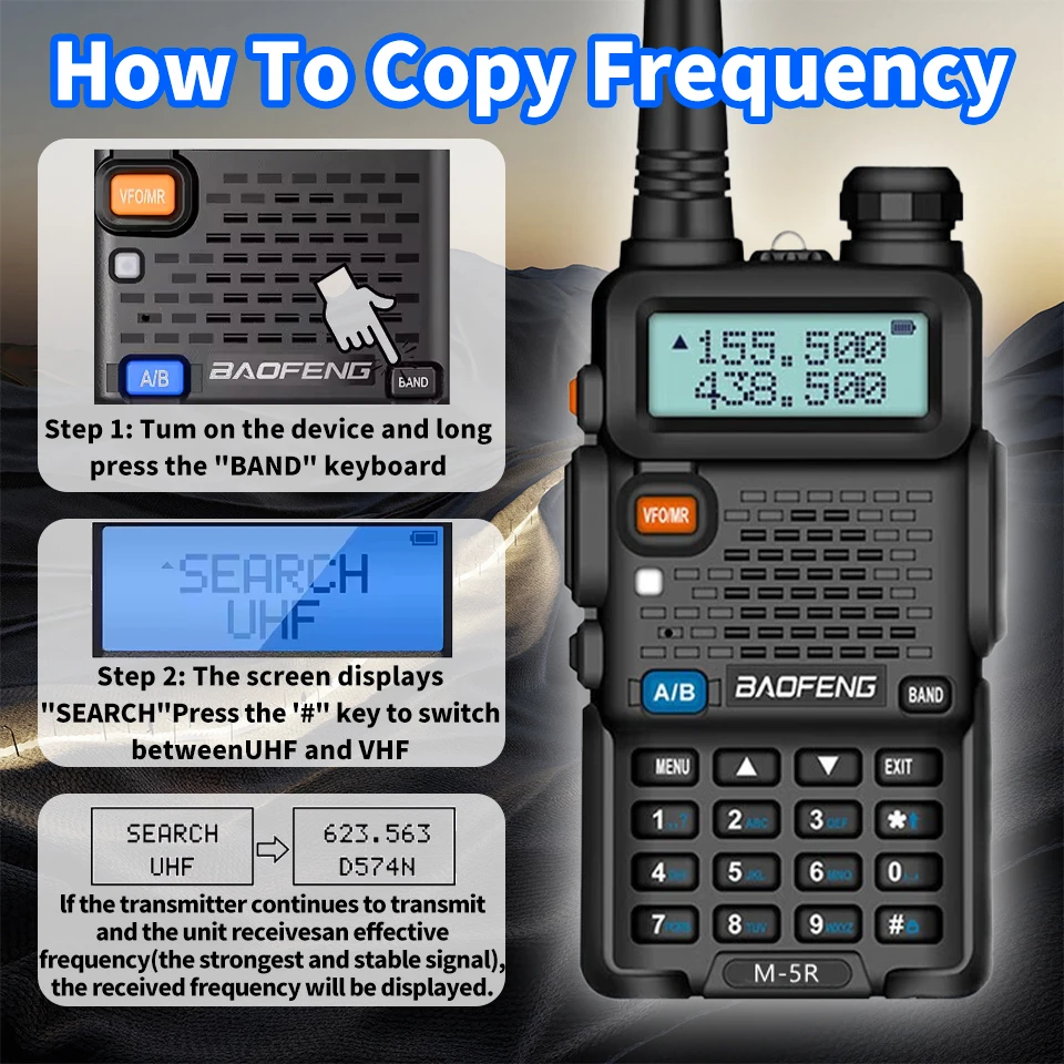 1/2 M-5R バオフェン無線機 フルバンド ワイヤレスコピー周波数 長距離 VHF UHF 通信 ポータブル UV-5R 双方向無線機