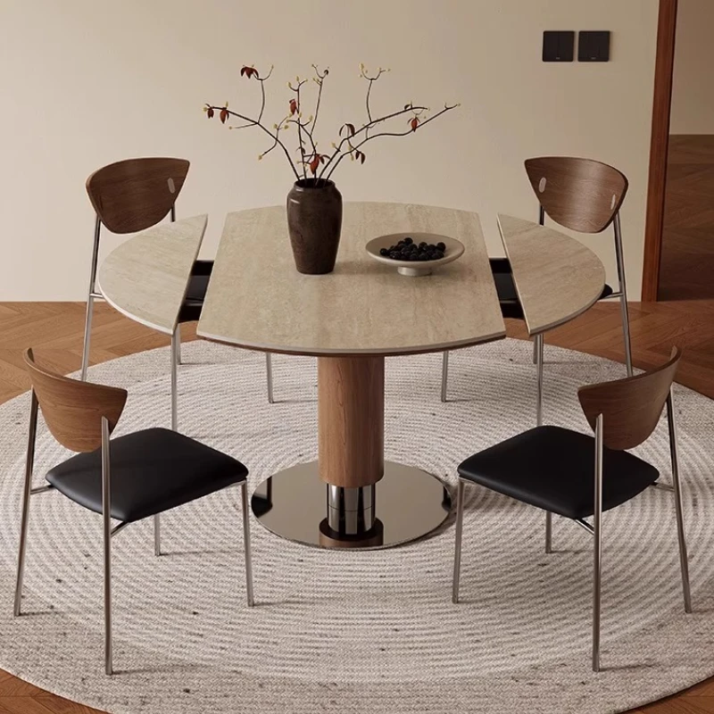 

Modern Luxury Rock plate dining table and chair combination rotating round Extendable dining table Kitchen Home Furniture