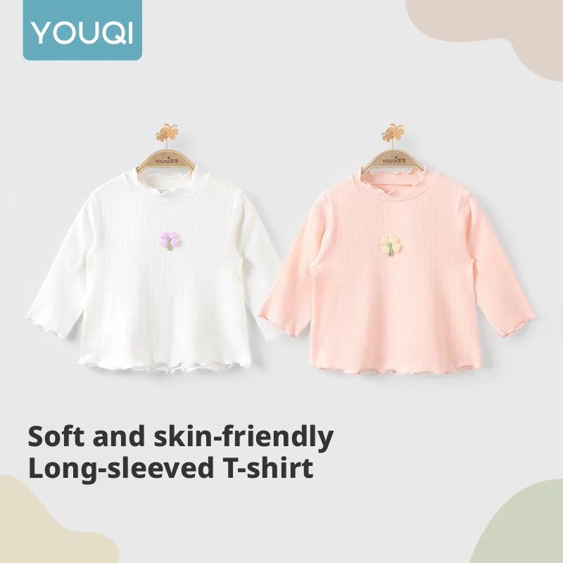 

【Youqi】Chinese Baby Tops for 0-2 Year Olds, Spring and Autumn, Sweet Floral Outerwear for Baby Girls, Inner Wear Tops, Girls' Base Shirts