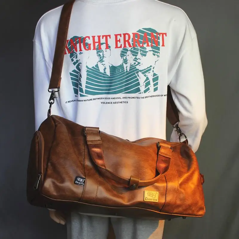 

Men's Large Capacity Sports Bag Handheld Fitness Travel Bag Carry-On Luggage Bag Soft PU Pillow Shape Handbag for Youth