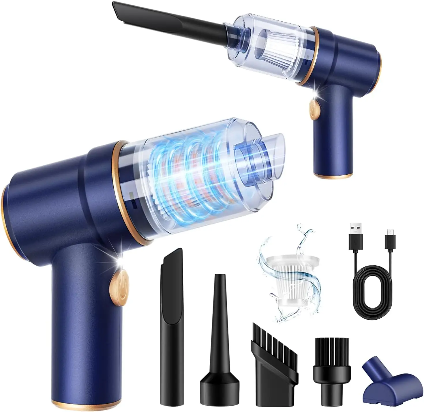 

9000Pa Handheld Vacuum Cleaner and Air Duster, 120W High Power with LED Light and Multi-Nozzles for Car, Home, Office