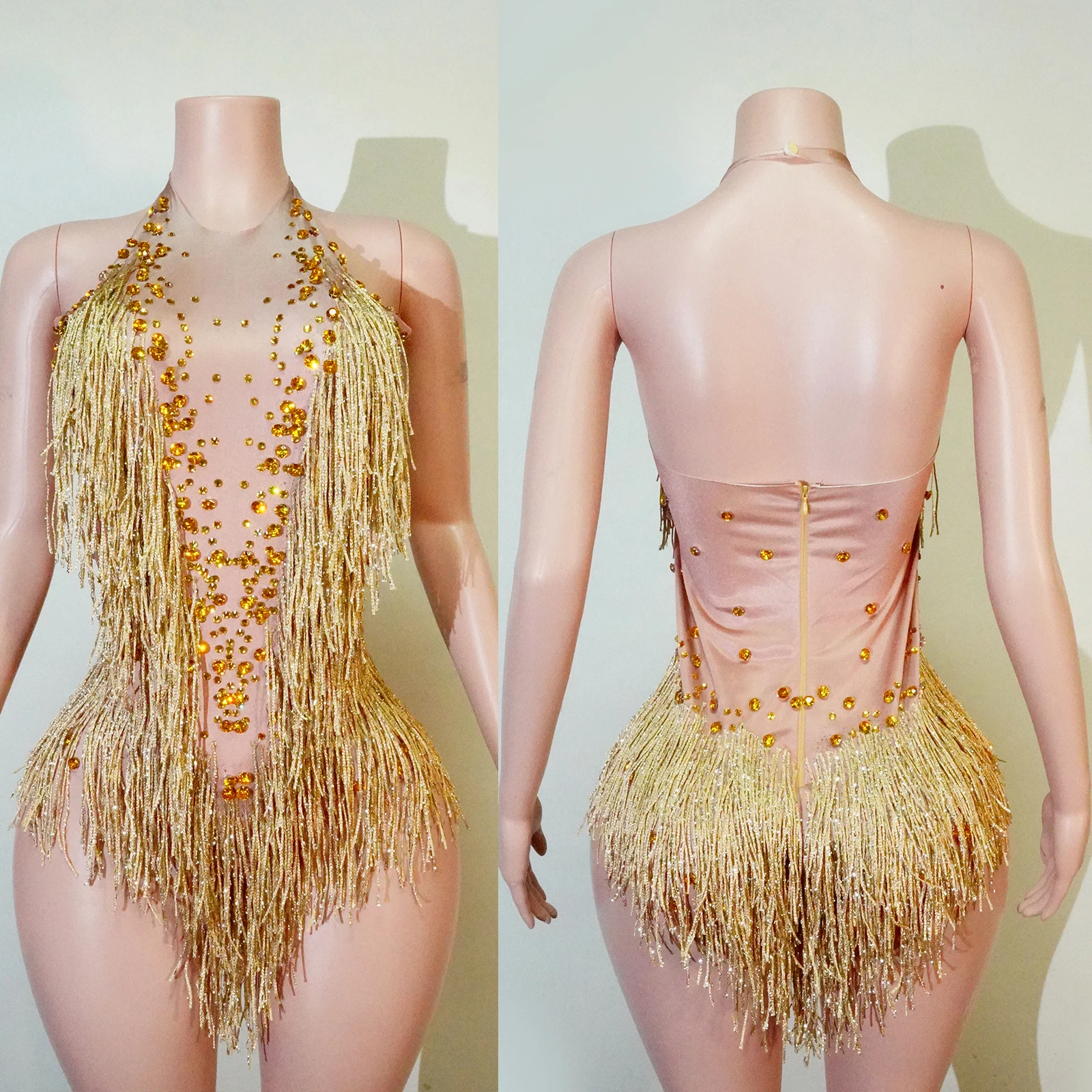 Dames Feestdanskostuum Stadiumkleding Stretch bodysuits Kwastje Turnpakje Prestaties Sparkly Strass Fringe Kleding Nachtclub