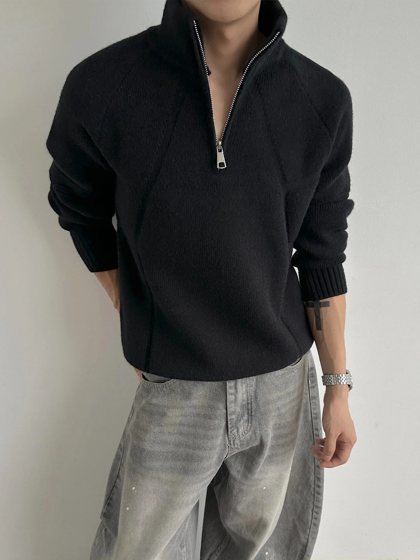 

American Sle Thiened Bla Zipper Sweater Men's Winter Faion Versatile Inner Wear Casual Knitted irt for Teens And Youth