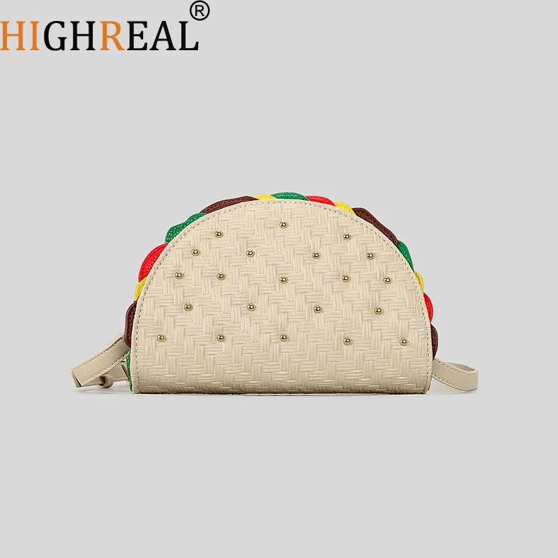 

Creative Half Round Hamburger Design Clucth Bag for Women Fashion Rivet Luxury Pu Leather Shoulder Crossbody Bags Funny Purses