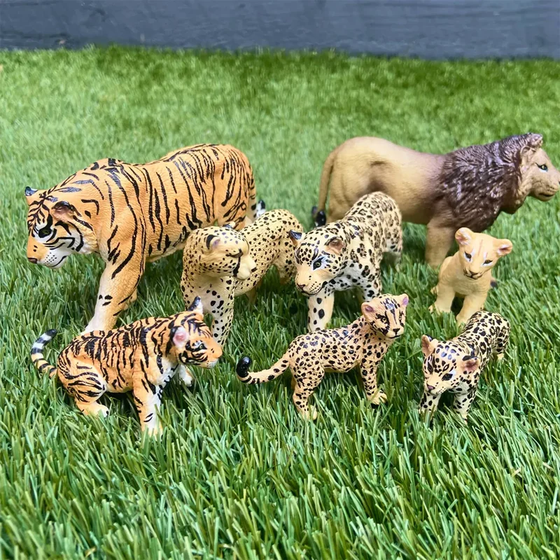 8 Stuks Simulatie Leeuw Tijger Luipaard Jungle Diermodel Speelgoed Mini Giraffen Figuren Poppen Actie Beeldjes Speelgoed Kinderen Set Gift