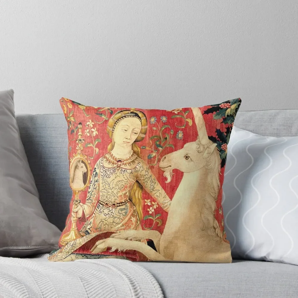 LADY AND UNICORN ,SIGHT Red Green Fantasy Flowers,Animals Detail Throw Pillow Pillowcases Pillow