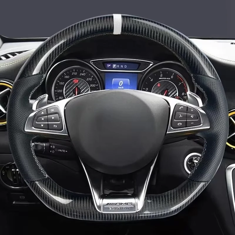 Customized Car Steering Wheel Cover Non-Slip Leather Braid for Mercedes-Benz A 45 AMG C 43 63 A-Class AMG CLA 45 S-Class S500