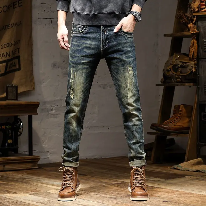 Slim Fit Man Cowboy Pants Original Cheap Skinny Korean Fashion Autumn Clothing Xs Tight Pipe Trousers with Pockets Jeans for Men