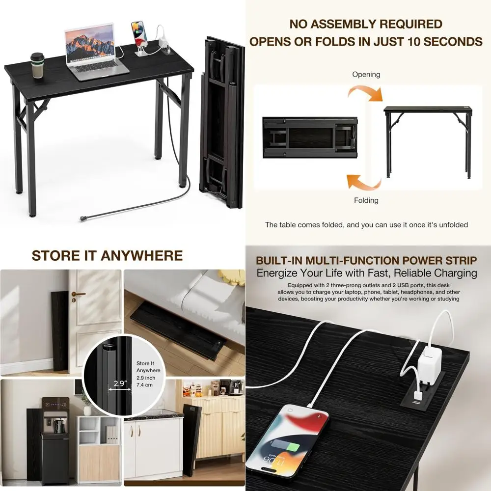 

Folding Portable Desk Compact 35.8 with Built-in Power Outlets and USB Charging Port