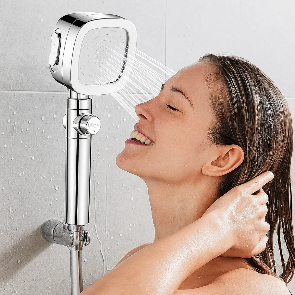 

3 Modes High Pressure Shower Head Easy Installation One-Key Stop Water Saving Shower Head Universal Light Luxury