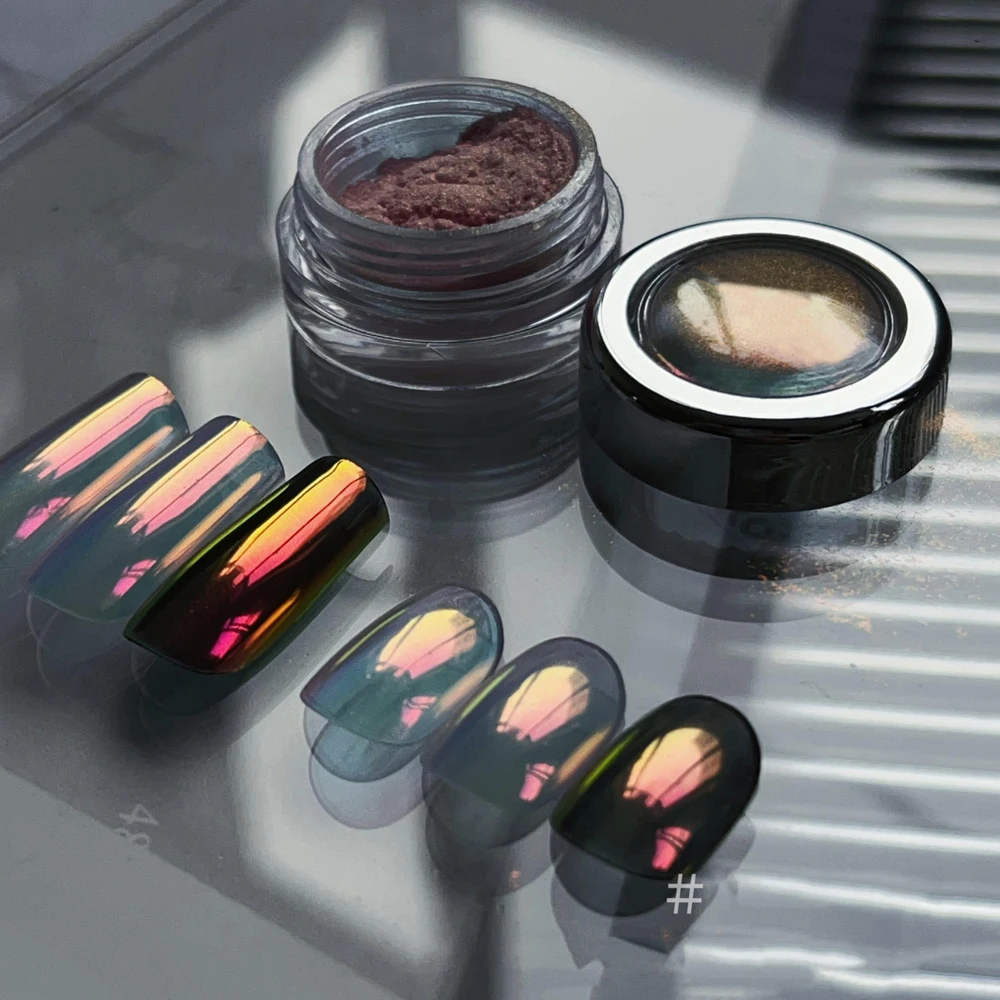 1jar espelho mágico holográfico laser prego em pó auroras espelho iridescente cromo prego em pó luar prego glitter esfregando poeira