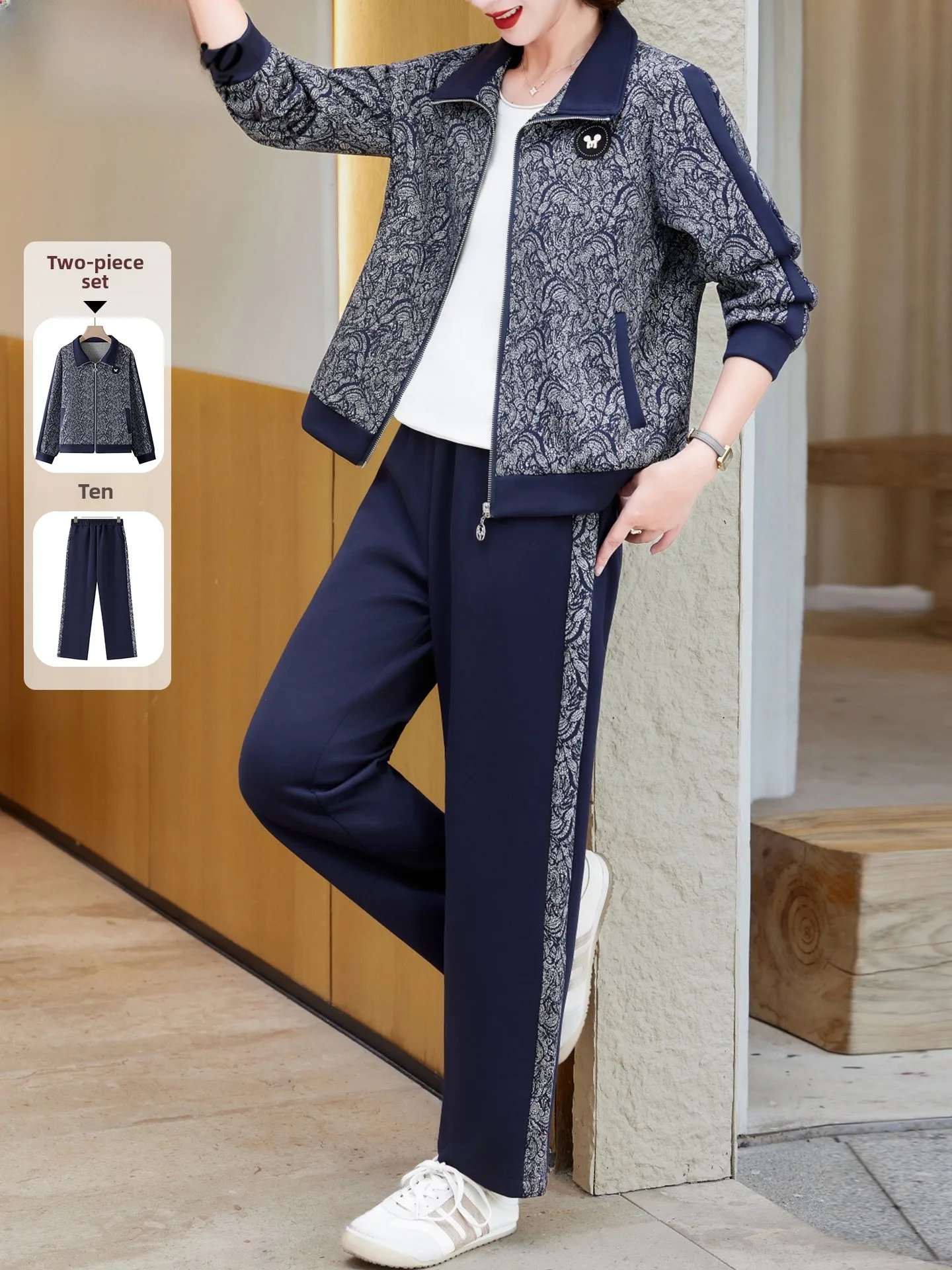 

Casual Sportswear Set for Women over 50 Autumn Faionable Two-Piece Suit Polyester Fiber Zipper Closure Regular Sve Length