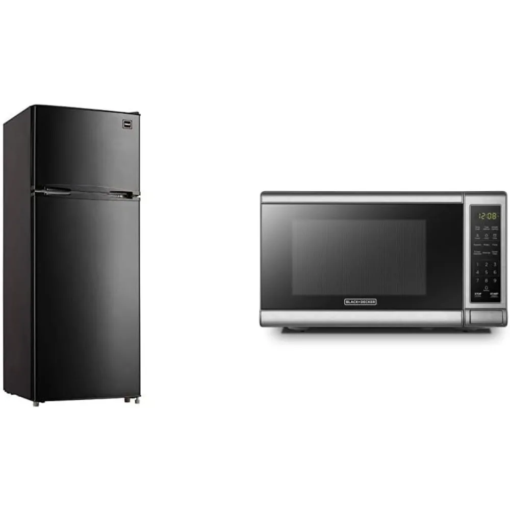 Apartment Size-Top Freezer-2 Door Fridge-Adjustable Thermostat Control-Black-7.5 Cubic Feet