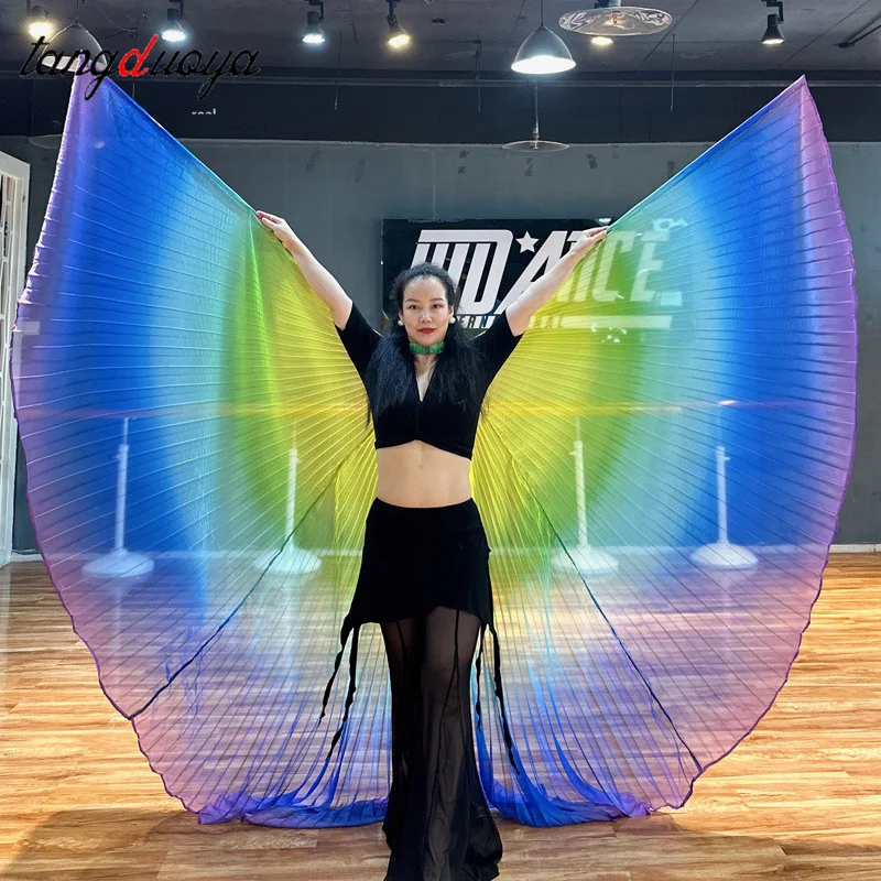 Belly Dance Chiffon Wings Adult Dance Stage Performance Prop Accessories Egyptian Isis Wings Colorful Rainbow Wings With Stick