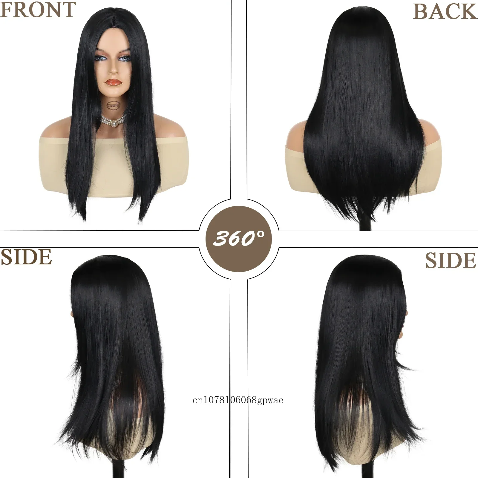 Perruques synthétiques pour femmes, perruque de Cosplay familiale Anime 26 pouces, cheveux longs et lisses noirs soyeux, résistants à la chaleur, utilisation quotidienne pour fête d'halloween