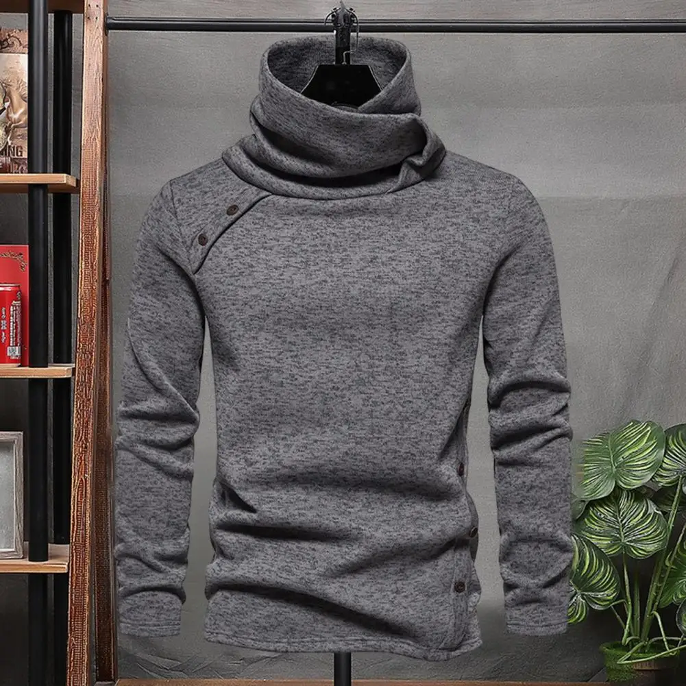 Fall Winter Men Sweatshirt Knitted High Piled Collar Sweater Neck Protection Thick Long Sleeve Pullover Elastic Warm Sweater