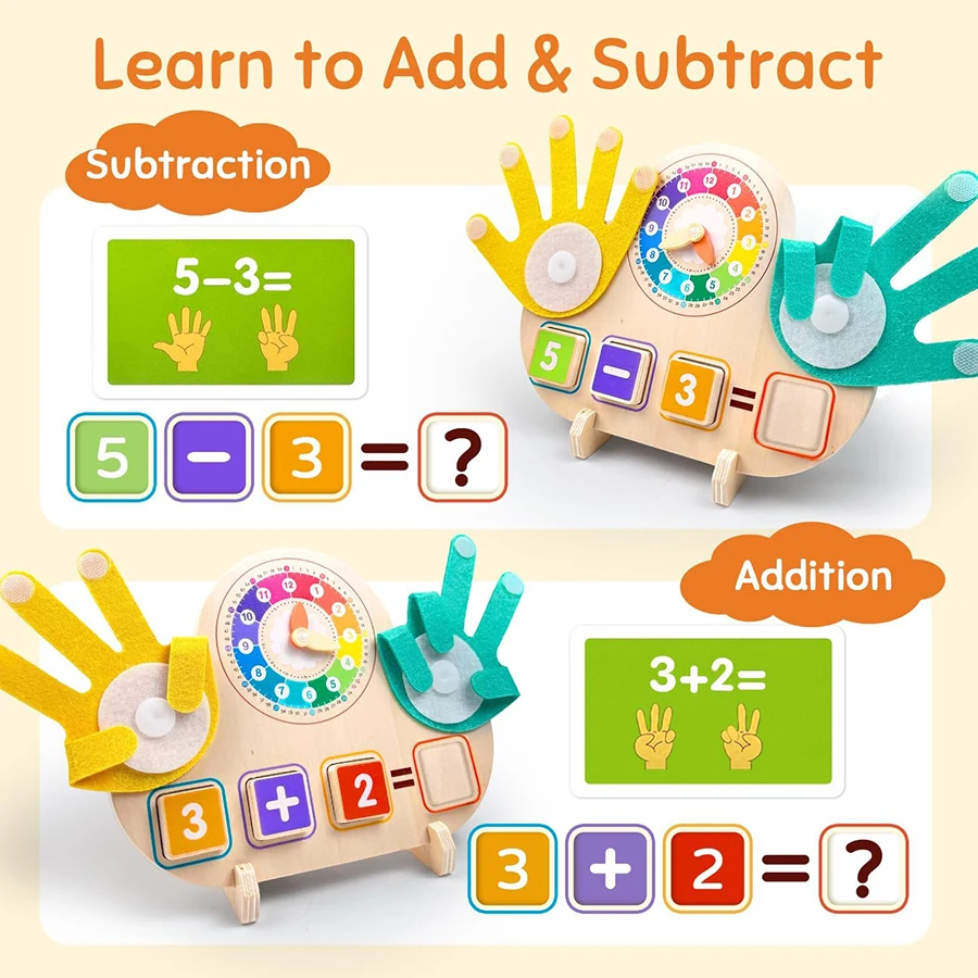 Brinquedos montessori para crianças, manipuladores de matemática com blocos de números de relógio, cartões de contagem de dedos, brinquedos educativos de aprendizagem pré-escolar