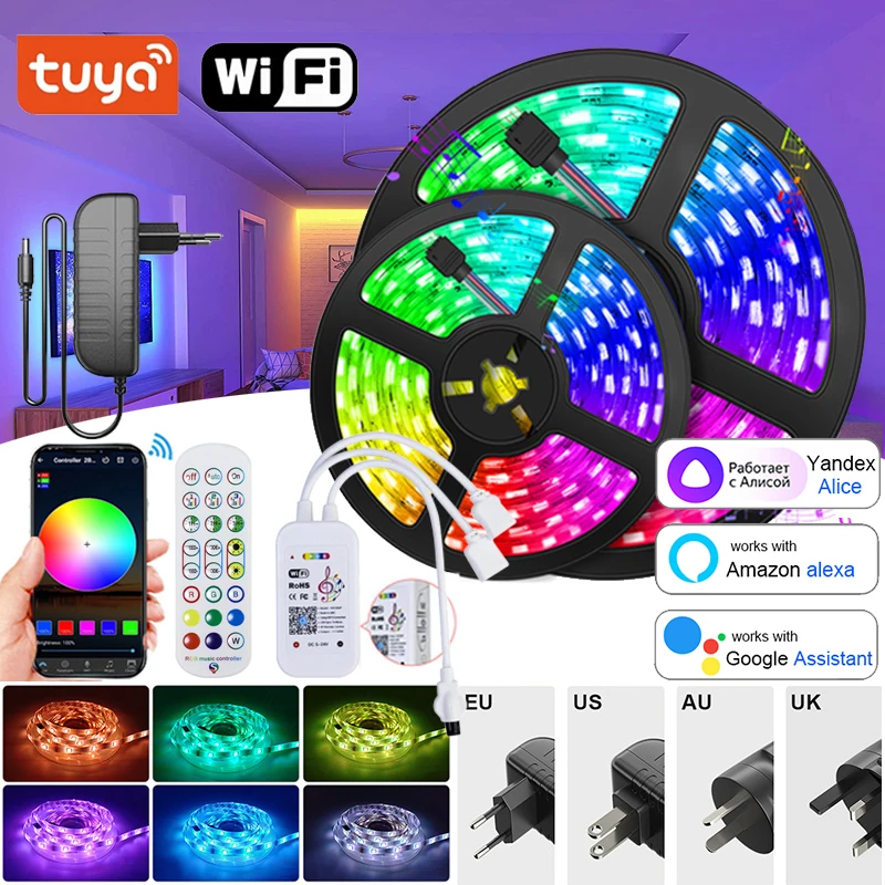 Led Strip Lights Bluetooth Wifi Alexa Rgb Led Tape 12V Smart APP 50ft Rgb Led Ribbon Strip 100 ft Led Lights For Room Christmas