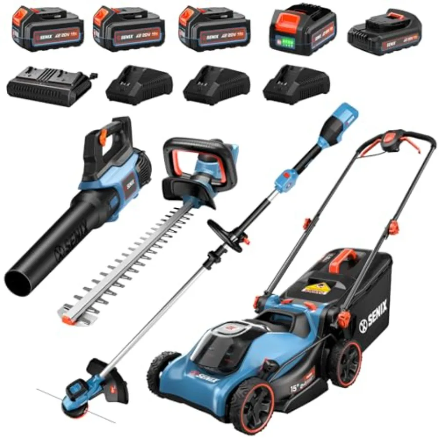 

X2 40V 15-inch Cordless Lawn Mower X2 20V 15-inch String Trimmer, Leaf Blower, and 18-inch Hedge Trimmer [4-Piece Set], Include