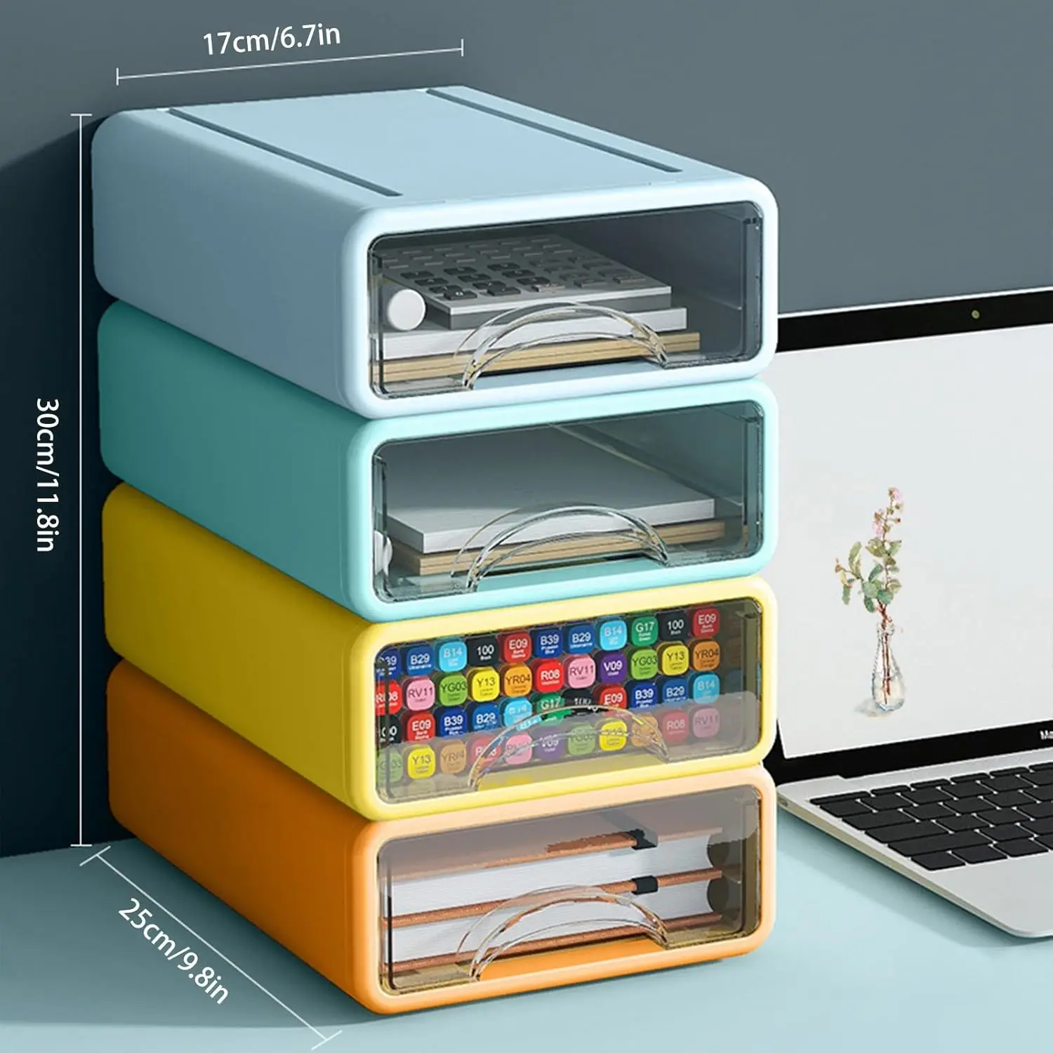 Desk Organizer with Drawers, Stackable  Drawers with Compartments Desktop Organization for Office Supplies, Makeup, Pencils, Tap