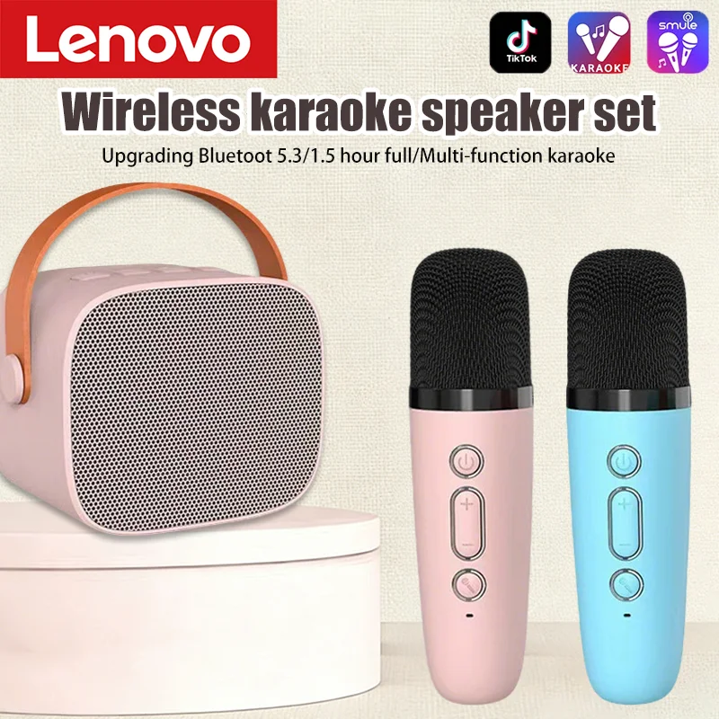Caixa de Som Bluetooth Sem Fio Lenovo K1 com 2 Microfones, Máquina de Karaokê com Luzes de Respiração para Cantar em Família, Presentes para Crianças
