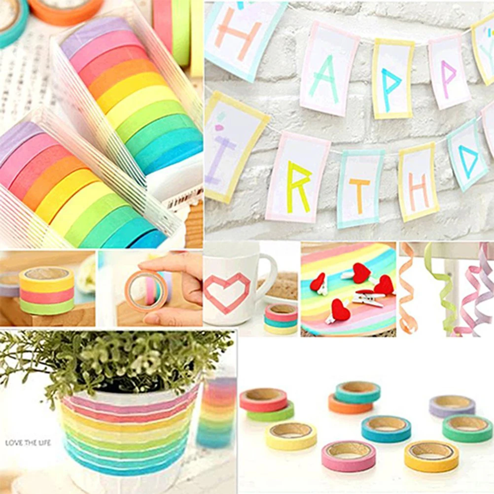 

10pcs Rainbow Washi Tape Sticky Paper Scrapbooking Pack Masking Adhesive Decorative Photo Album Books Diary Notebook Personal