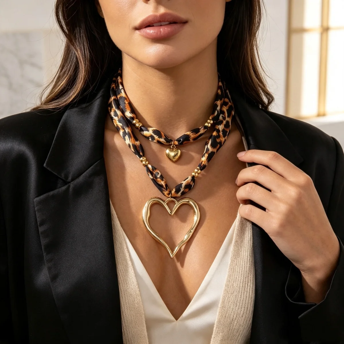 Y2K Sweet Cool Style Halskette mit Leopardenmuster und unregelmäßigem großem Herzanhänger für Damen und Herren, Liebesherz, Ins-Ästhetik-Schmuck – Detail 10