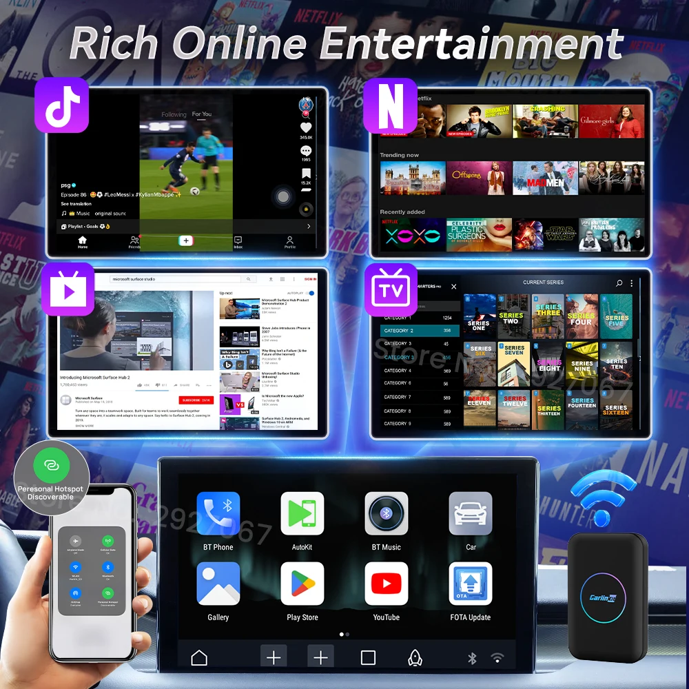 2025 CarlinKit Android TV Box Lite S لسيارة OEM CarPlay اللاسلكية ومحول Android Auto HD مخرج HDMI صندوق بث WiFi مزدوج