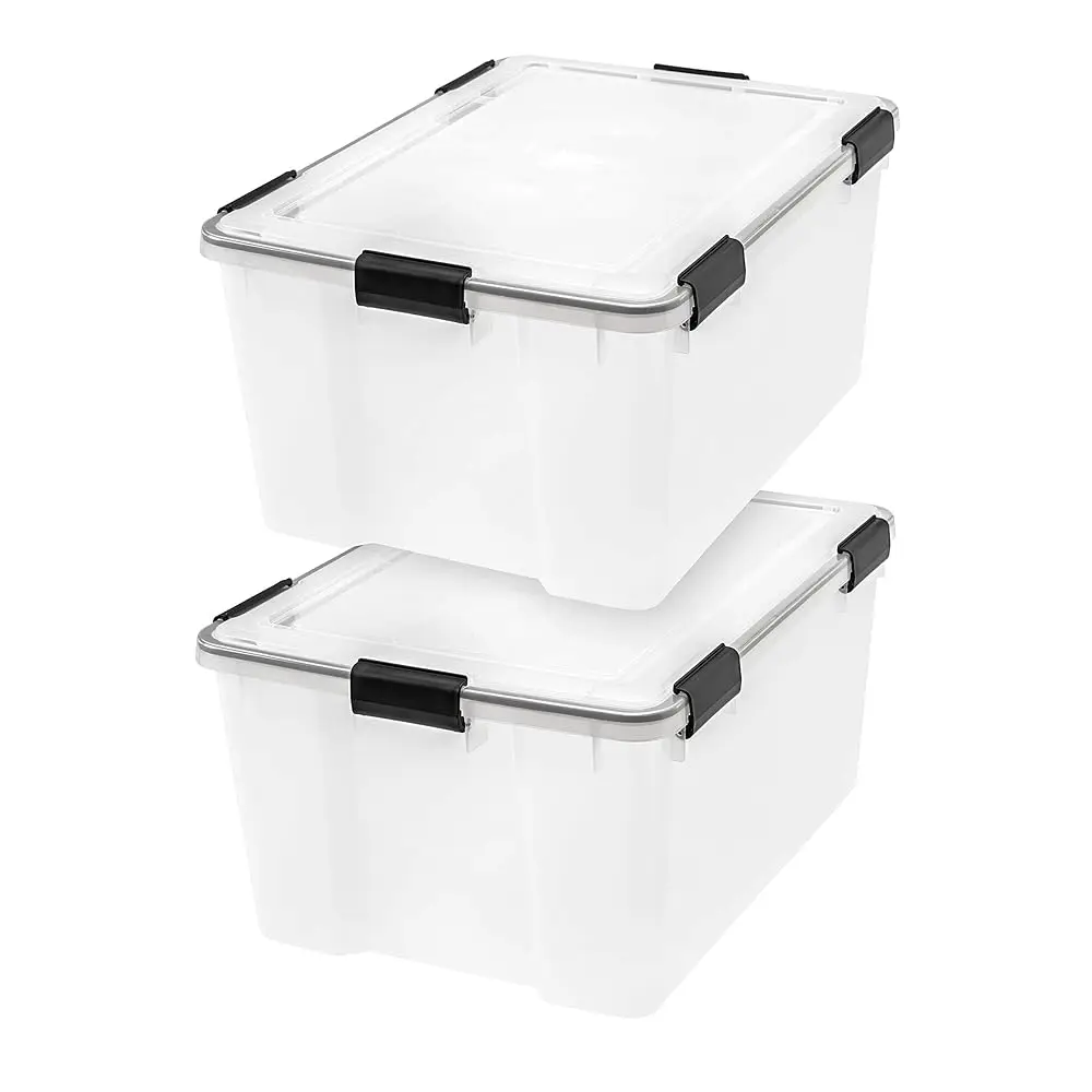 

Usa Weatherpro 63 Qt Storage Bins With Lids, 2 Pack, Bpa-Free Plastic Gasket Box With Tight Latch And Seal, Stackable Nestable