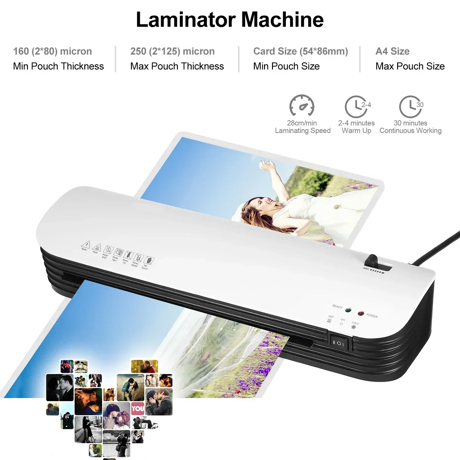 

Desktop Laminator Machine Hot and Cold Lamination 9 inches 2 Roller System for A4 A5 A6 Laminator Document Plasticizer Device