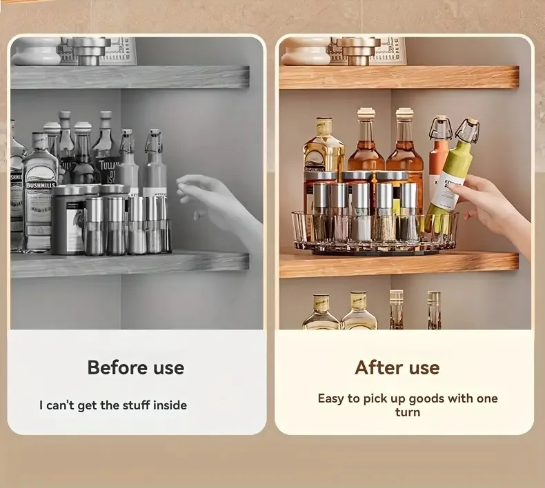 360 ° Rotierender, rotierender Gewürzregal-Organizer für Badezimmer, Küche, Arbeitsplatte, einfacher Zugang und effiziente Aufbewahrung, Schreibtisch-Aufbewahrungsbox – Detail 4