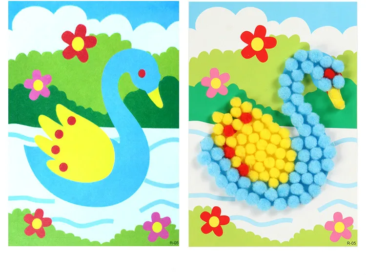 Clearance!!!1pc Random Baby Kids Plush Ball Creative DIY Painting Stickers Children Cartoon Educational Handmade Drawing Toys