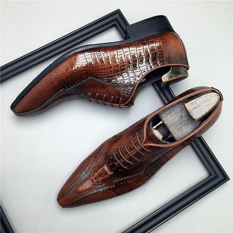 Genuine Leather Mens Formal Shoes Luxury Handmade Quality 2026 Spring Fashion Crocodile Pattern Wedding Social Shoes Man Size 45