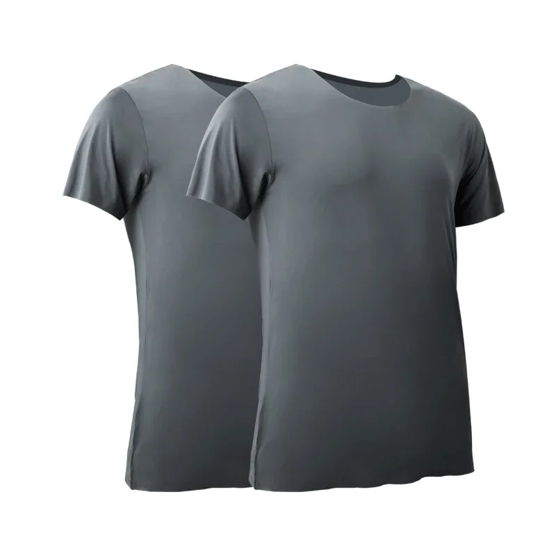 2er-Pack Sommer Eisseide Nahtlose Herren Kurzarm Rundhals Halbarm-Oberteile Dünnes Unterhemd Slim Fit Unterwäsche